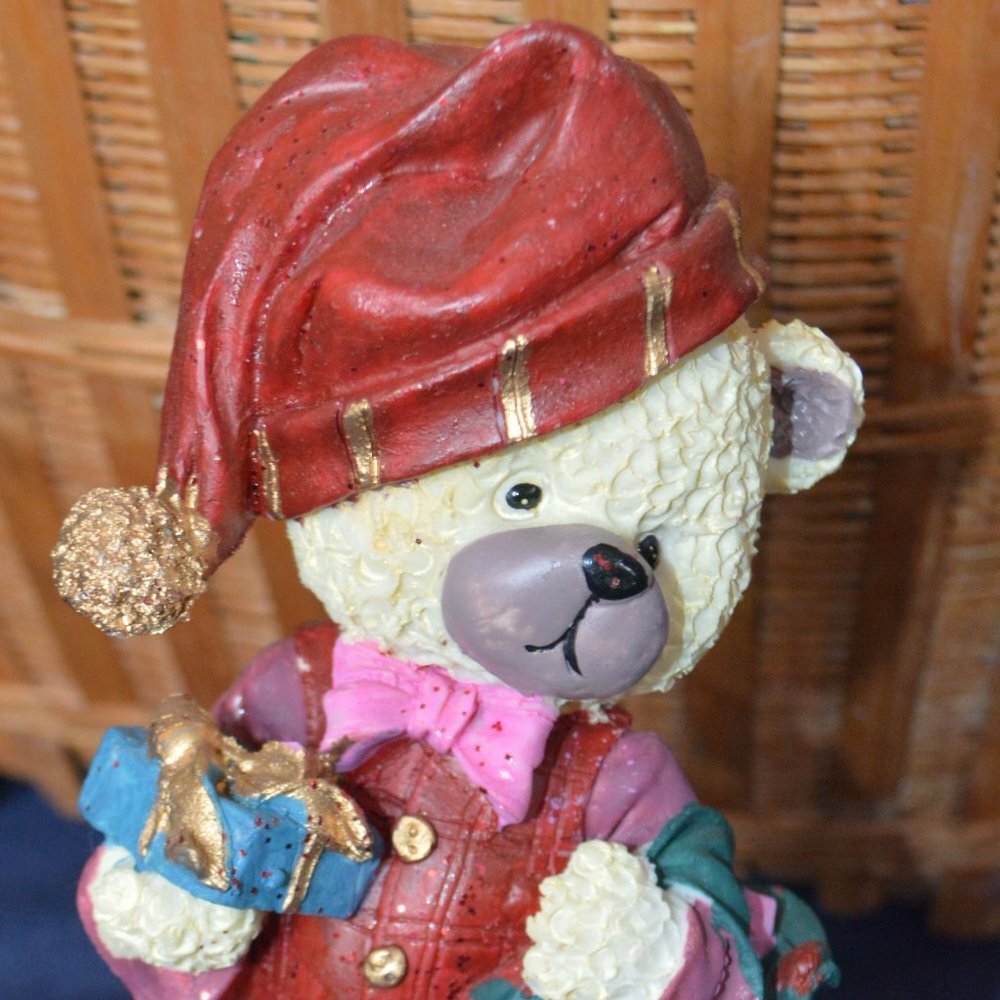 Vintage Christmas Bear In Night Cap Resin Figurine